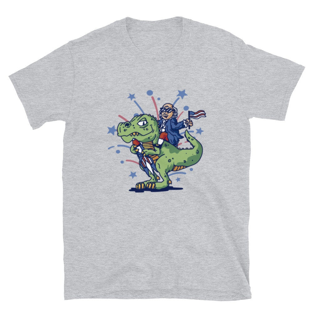 Benjamin Franklin Riding a Dinosaur T-Shirt