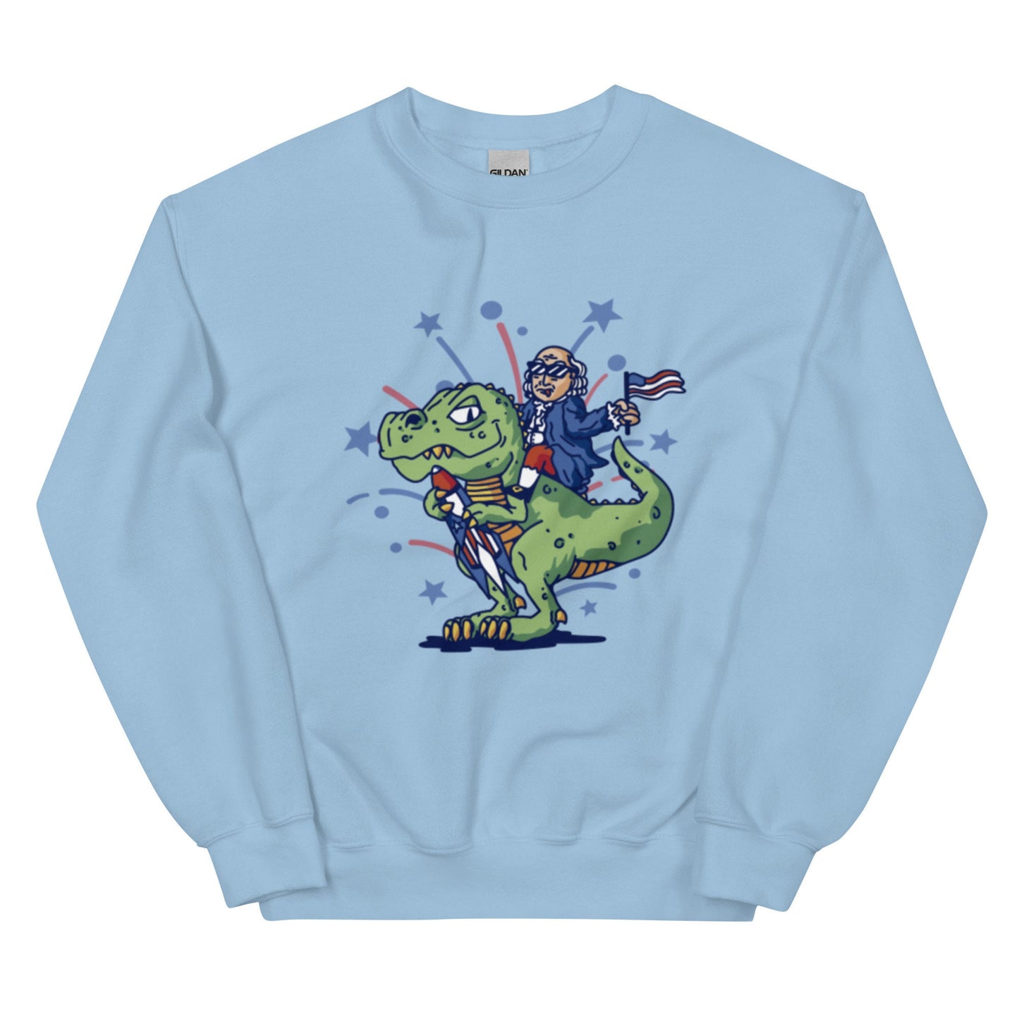 Benjamin Franklin riding a Dinosaur Sweatshirt