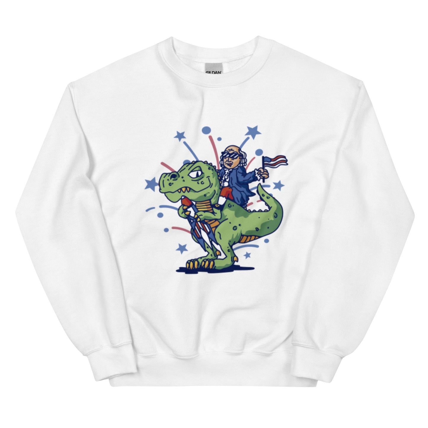 Benjamin Franklin riding a Dinosaur Sweatshirt