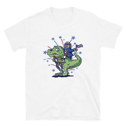 Benjamin Franklin Riding a Dinosaur T-Shirt