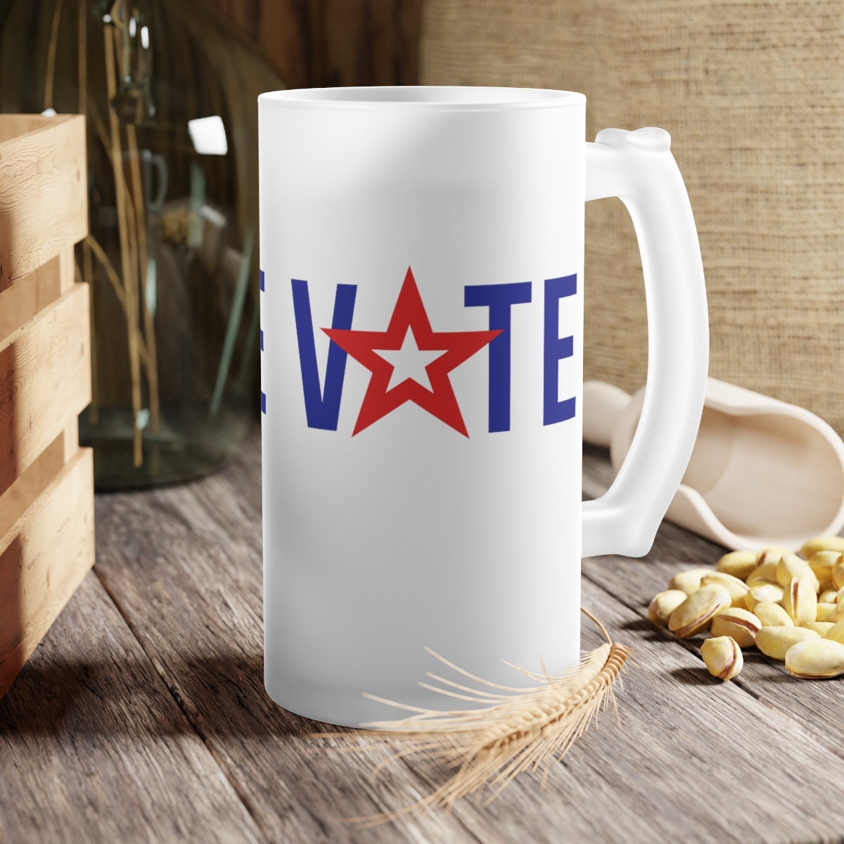 Vote Frosted Glass Beer Mug