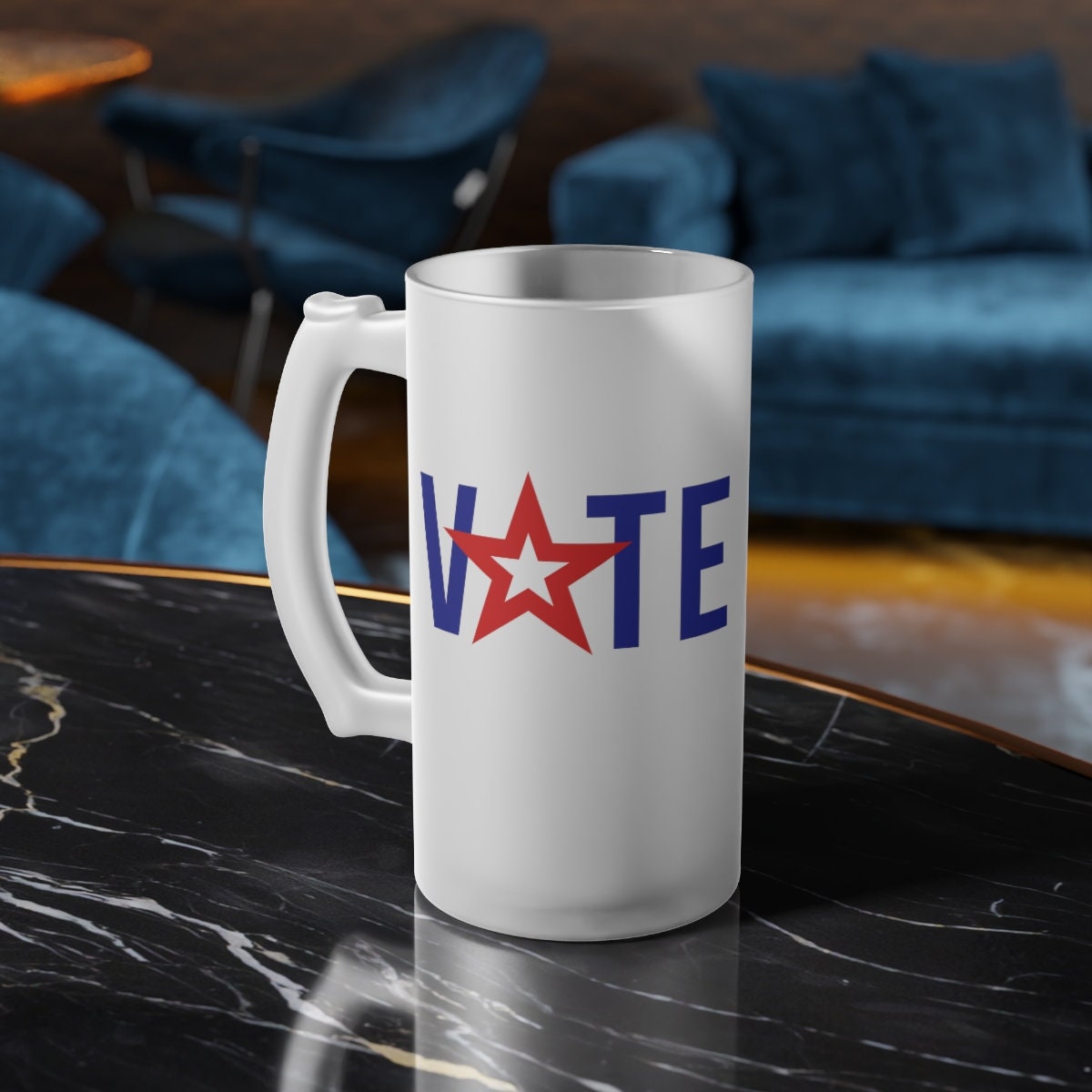 Vote Frosted Glass Beer Mug